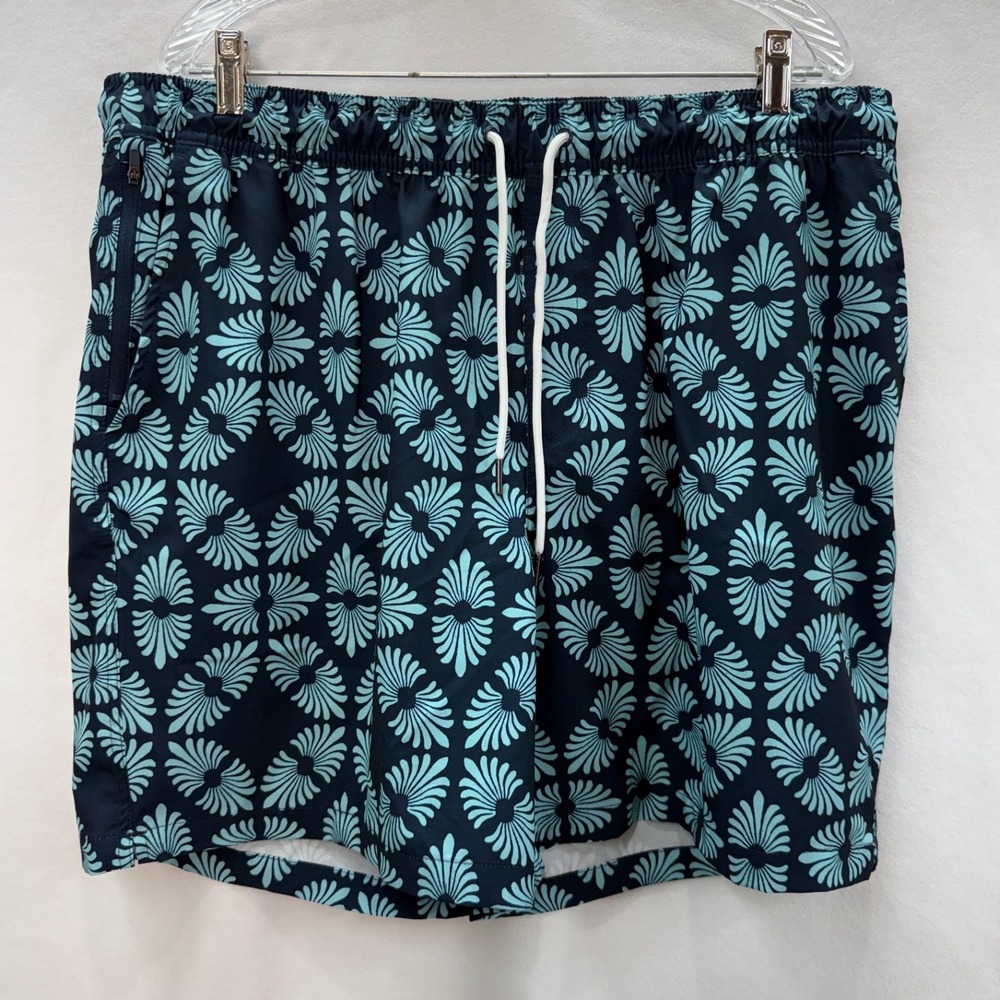 Goodfellow Swim Trunks Men XL Blue Floral Fan Print Mesh Liner‎ Board Shorts
